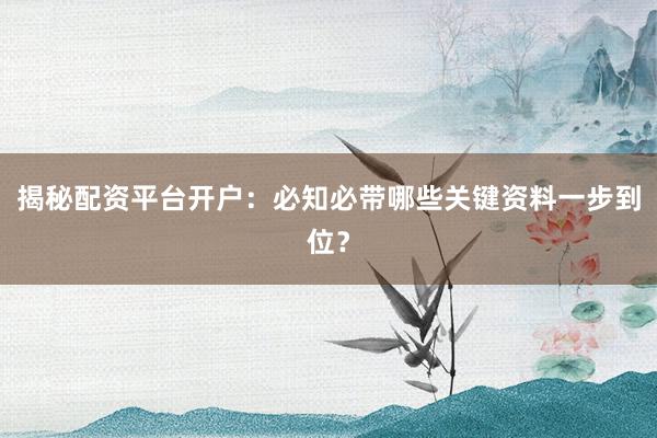 揭秘配资平台开户：必知必带哪些关键资料一步到位？