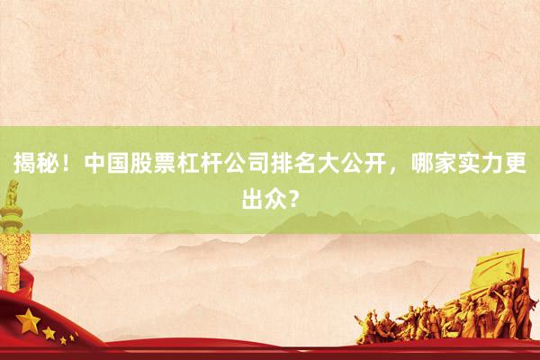 揭秘！中国股票杠杆公司排名大公开，哪家实力更出众？