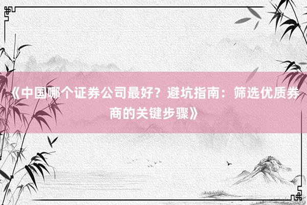 《中国哪个证券公司最好？避坑指南：筛选优质券商的关键步骤》
