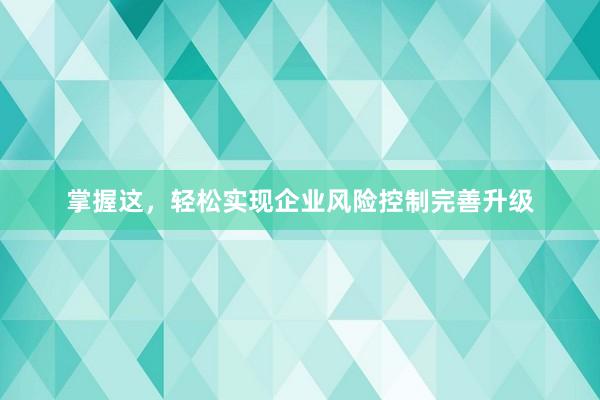 掌握这，轻松实现企业风险控制完善升级