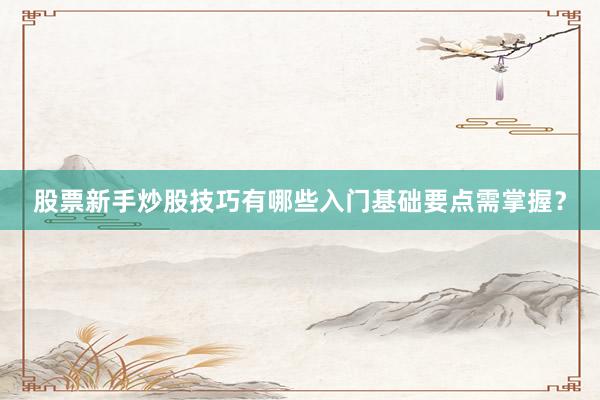 股票新手炒股技巧有哪些入门基础要点需掌握？