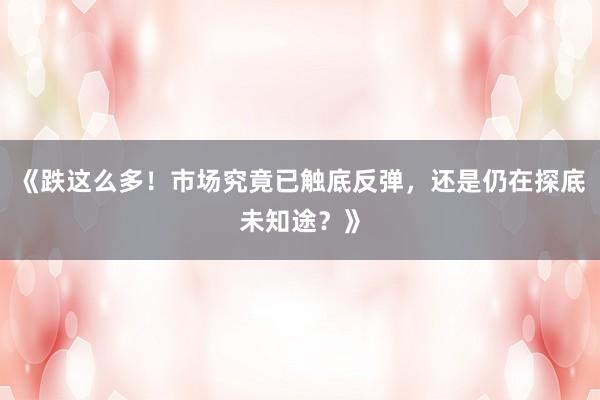 《跌这么多！市场究竟已触底反弹，还是仍在探底未知途？》