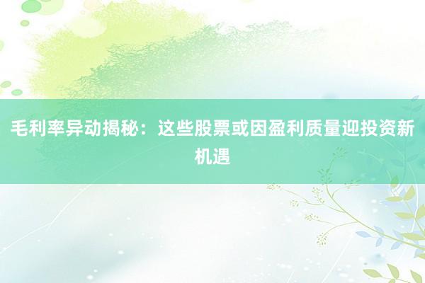毛利率异动揭秘：这些股票或因盈利质量迎投资新机遇